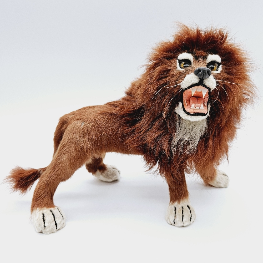 VINTAGE | mini miniature fur furry taxidermy art roaring lion figure figurine